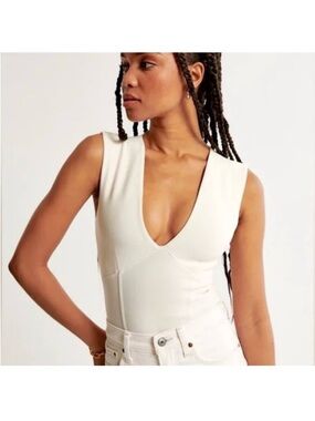 Abercrombie & Fitch Cream crepe plunge
 Bodysuit